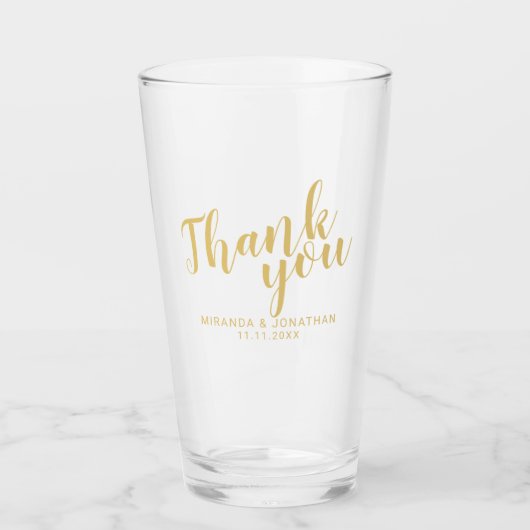 'Danke' Moderne Script Gold Gastgeschenk Hochzeit Glas (Vorderseite)