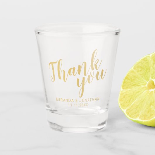 'Danke' Moderne Script Gold Gastgeschenk Hochzeit Schnapsglas (Vorderseite)
