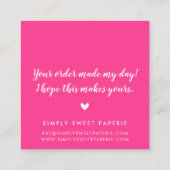 DANKE moderne Spot handschrift Skript heiß rosa Quadratische Visitenkarte (Rückseite)