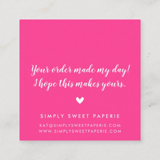 DANKE moderne Spot handschrift Skript heiß rosa Quadratische Visitenkarte (Rückseite)