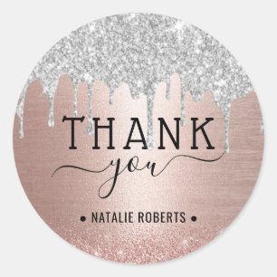 Danke Modernes Silber Glitter Rosen Gold Runder Aufkleber