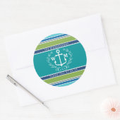 Danke Mongram Anchor Laurel Wreath Stripes Runder Aufkleber (Umschlag)