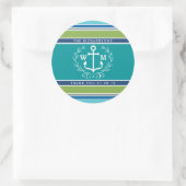 Danke Mongram Anchor Laurel Wreath Stripes Runder Aufkleber (Tasche)