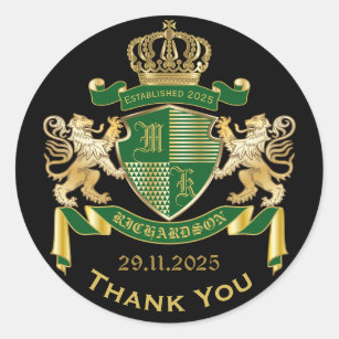 Danke Monogram Coat of Arms Green Gold Griffin Runder Aufkleber