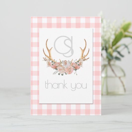 Danke - Monogram Coral Gingham Floral BOHO (Stehend Vorderseite)