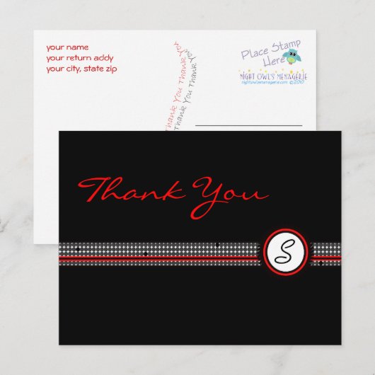 Danke Monogram Postcard Postkarte (Vorne/Hinten)