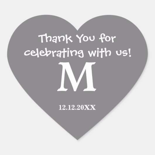Danke Monogram Sticker:Steel Gray Herz-Aufkleber (Vorderseite)