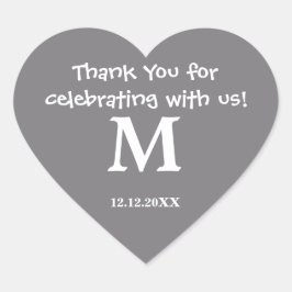 Danke Monogram Sticker:Steel Gray Herz-Aufkleber