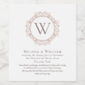 Danke Monogram Wedding Elfenbeinkopferblush Weinetikett (Einzelnes Label)