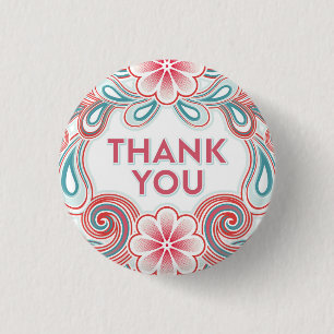 Danke-Muster mit Retro-Blumen und -Schwüngen Button