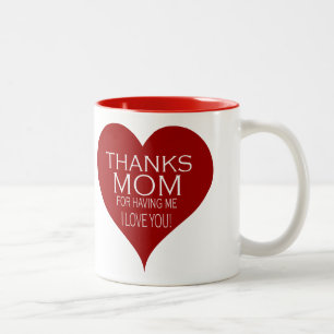 DANKE MUTTER, DASS DU MICH HAST Red Heart Typograp Zweifarbige Tasse