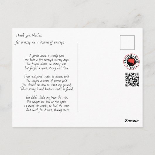 Danke, Mutter Gedicht Postkarte (Rückseite)