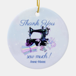 Danke Nähmaschine Vintage Blau Keramik Ornament