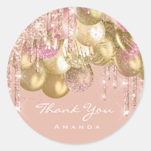 Danke Name 16. Braut Glitter Ballon Gold Konfetti Runder Aufkleber