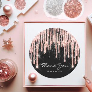 Danke Name 16. Brautdusche Rose Glitter Runder Aufkleber