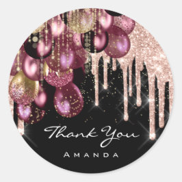 Danke Name 16. Bridal Glitzer Ballon Rose Berry Runder Aufkleber