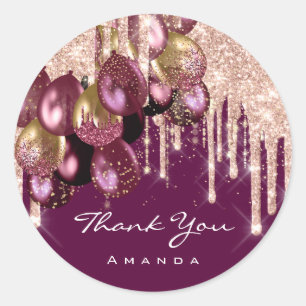 Danke Name 16. Bridal Glitzer Ballon Rose Burgund Runder Aufkleber