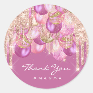 Danke Name 16. Bridal Glitzer Ballons Berry Rose Runder Aufkleber