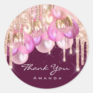 Danke Name 16. Bridal Glitzer Ballons Marsala Vip Runder Aufkleber