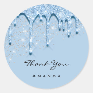 Danke Name 16. Bridal Silver Glitzer 3D Blue BABY Runder Aufkleber