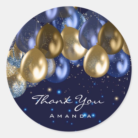 Danke Name 16. Bridal WeddingGlitter Ballon Navy Runder Aufkleber (Vorderseite)