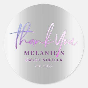 Danke Name 16. Hochzeit Lila Silber Runder Aufkleber