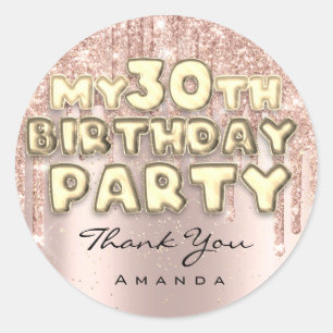 Danke Name 30. Geburtstagsparty Glitter Tropfen Ro Runder Aufkleber