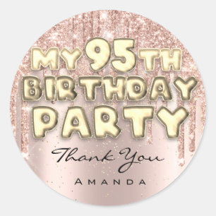 Danke Name 95. Geburtstagsparty Glittertropfen Ros Runder Aufkleber