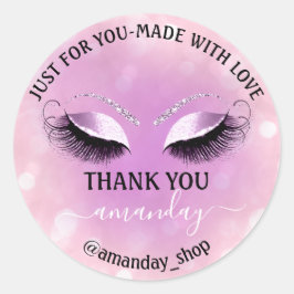 Danke Name Boutique Eyelash Shop Pink Violet Girly Runder Aufkleber