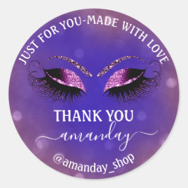 Danke Name Boutique Wimpern Shop Lila Blue Runder Aufkleber