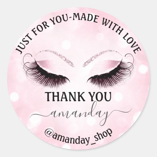 Danke Name Boutique Wimpern Shop Pink Blush Runder Aufkleber (Vorderseite)