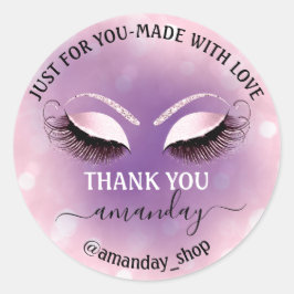 Danke Name Boutique Wimpern Shop Pink Violet Runder Aufkleber