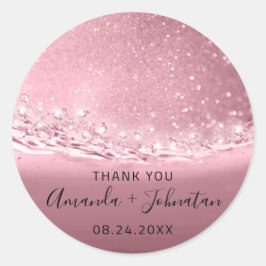 Danke Name Datum Spark Beach Waves Pink Rose Runder Aufkleber