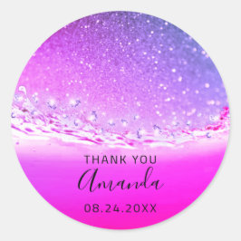 Danke Name Datum Spark Bridal Fuchsia Pink Runder Aufkleber