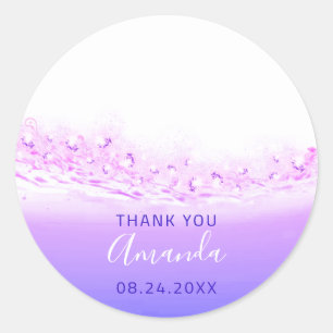 Danke Name Datum Spark Bridal Pink Lila Royal Runder Aufkleber