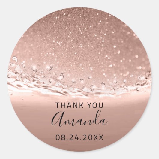 Danke Name Datum Spark Bridal Rose Gold Runder Aufkleber (Vorderseite)