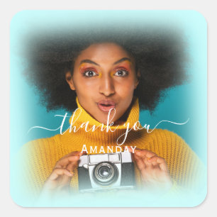 Danke Name Foto BLAUER RAHMEN Braut Sweet16 Quadratischer Aufkleber