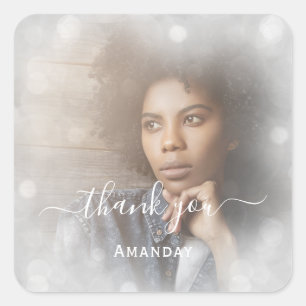 Danke Name Foto Grau Braut Sweet16  Quadratischer Aufkleber