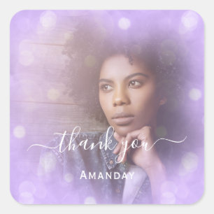 Danke Name Foto Lila Braut Sweet16 Quadratischer Aufkleber