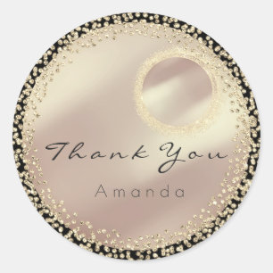 Danke Name Glitter Kristalle Schwarz Rosen Gold Runder Aufkleber