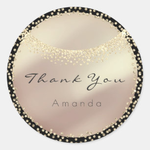 Danke Name Glitter Kristalle Schwarze Rose Braut- Runder Aufkleber