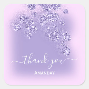Danke Name Glitzer Bridal Sweet 16. Pink Violet Quadratischer Aufkleber