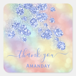 Danke Name Holografischer Floral Glitter Staubbla Quadratischer Aufkleber