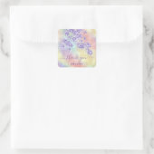 Danke Name Holograph Floral Glitzer Dusty Lavender Quadratischer Aufkleber (Tasche)