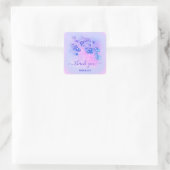 Danke Name Holograph Pink Bridal Royal Blue Floral Quadratischer Aufkleber (Tasche)