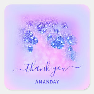 Danke Name Holograph Pink Bridal Royal Blue Pastel Quadratischer Aufkleber