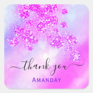 Danke Name Holographic Pink Bridal Hearts Floral Quadratischer Aufkleber