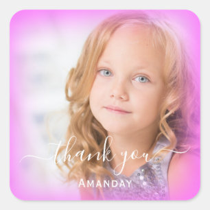 Danke Name Rahmen benutzerdefiniertes Foto Rosa Ra Quadratischer Aufkleber