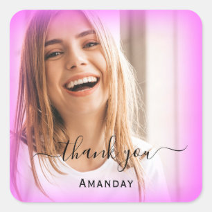 Danke Name Rosa Rahmen. Foto Braut Süße16 Quadratischer Aufkleber