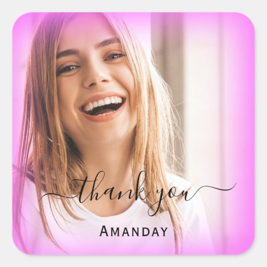 Danke Name Rosa Rahmen. Foto Bridal Sweet16. Quadratischer Aufkleber (Vorderseite)